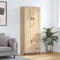 Berkfield Home Highboard Sonoma Oak 69.5x34x180 cm Engineered Wood in Light Brown - thumbnail 2