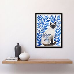 Artery8 Siamese Cat Lover & Blue Plants Pet Portrait Framed Wall Art - Size: A4 - thumbnail 4
