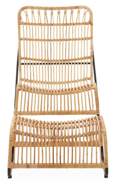 Orsina Rattan Chair & Footstool Set, Vertical Rattan Lining Chair, Hand-woven Rattan Set with Black Iron Frame in Brown - image 1
