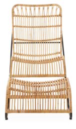 Orsina Rattan Chair & Footstool Set, Vertical Rattan Lining Chair, Hand-woven Rattan Set with Black Iron Frame in Brown