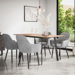 More4Homes Haydon Extending Dining Table & Chairs - Oak Effect Table Top w Black Legs + Anika Velvet Dining Chair Set Of 4 in Grey - thumbnail 1
