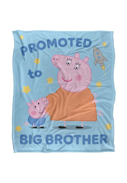 "Hasbro Peppa Pig George Pig Promoted To Big Brother Silky Touch Blanket 50"" x 60"" in White" - image 1