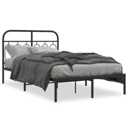 Berkfield Home Metal Bed Frame without Mattress with Headboard Black 120x190cm - Size: 120x190 cm - thumbnail 2