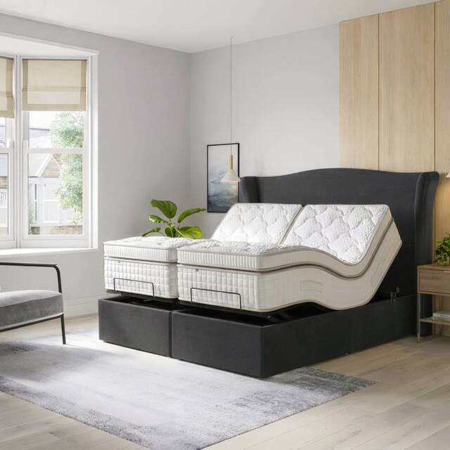 PARADISE BEDS LTD Orthopaedic Electric Adjustable Bed Set With Mattress & Headboard in Dark Grey - Size: King - image 1