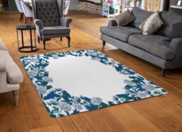Benjamin Tate Design Winter Blue Flowers Rug in Natural - Size: Large - thumbnail 2