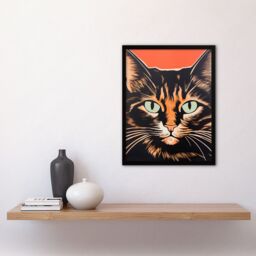 Artery8 Wall Art Print Tortoiseshell Cat Screen Risograph Artwork Spot Block Colour Duotone Orange Retro Riso Interior Design Art Framed - Size: A4 - thumbnail 4