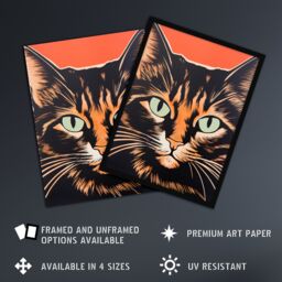 Artery8 Wall Art Print Tortoiseshell Cat Screen Risograph Artwork Spot Block Colour Duotone Orange Retro Riso Interior Design Art Framed - Size: A4 - thumbnail 2
