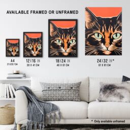 Artery8 Wall Art Print Tortoiseshell Cat Screen Risograph Artwork Spot Block Colour Duotone Orange Retro Riso Interior Design Art Framed - Size: A4 - thumbnail 3