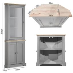 Statement Furniture Florence Corner Display Cabinet, Glass Door Dresser in Light Grey - thumbnail 7