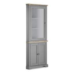Statement Furniture Florence Corner Display Cabinet, Glass Door Dresser in Light Grey - thumbnail 3