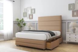 "Sloomy Monaco Tweed Divan Bed Base 2 Drawers Right Side With 26"" Strutted Headboard & 12"" Matching Footboard in Light Brown - Size: Super King" - thumbnail 4