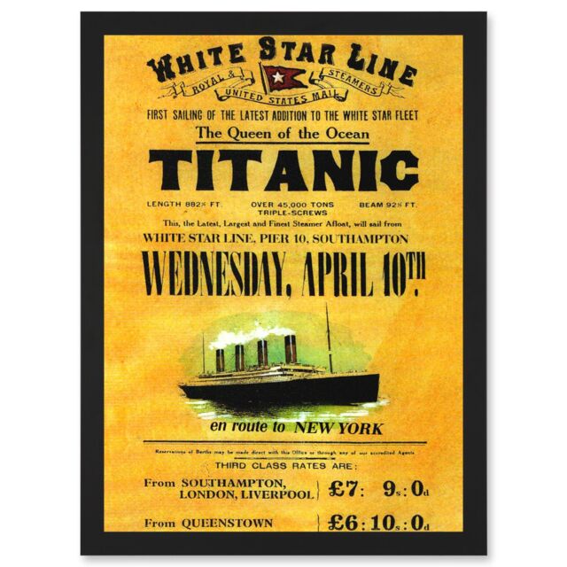 Artery8 Titanic Advertising Poster White Star Line Ocean Liner A4 Artwork Framed Wall Art Print in Black - image 1