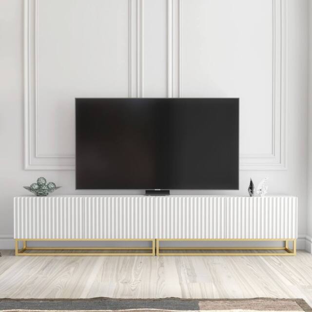 Mex Furniture LTD TV Unit Ripple Duo 200cm - White with Fluted Doors - image 1