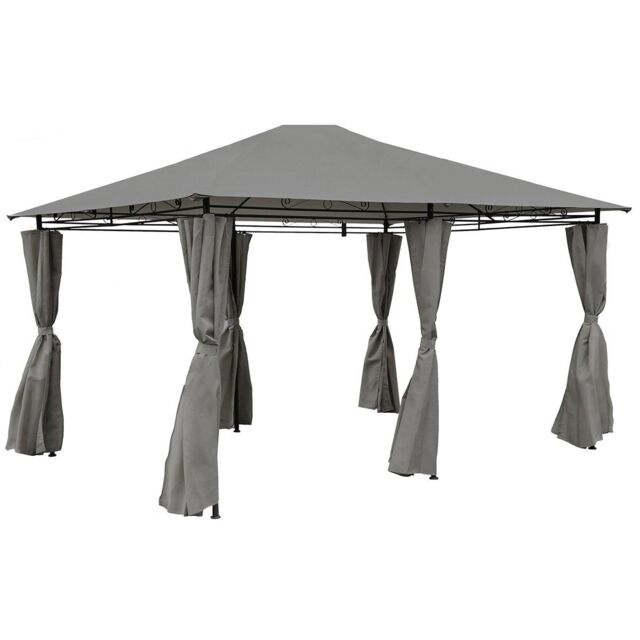 Charles Bentley 3m x 4m Steel Art Large Gazebo With Side Curtains Grey