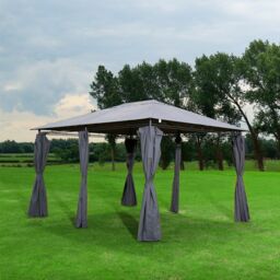 Charles Bentley 3m x 4m Steel Art Large Gazebo With Side Curtains Grey - thumbnail 6