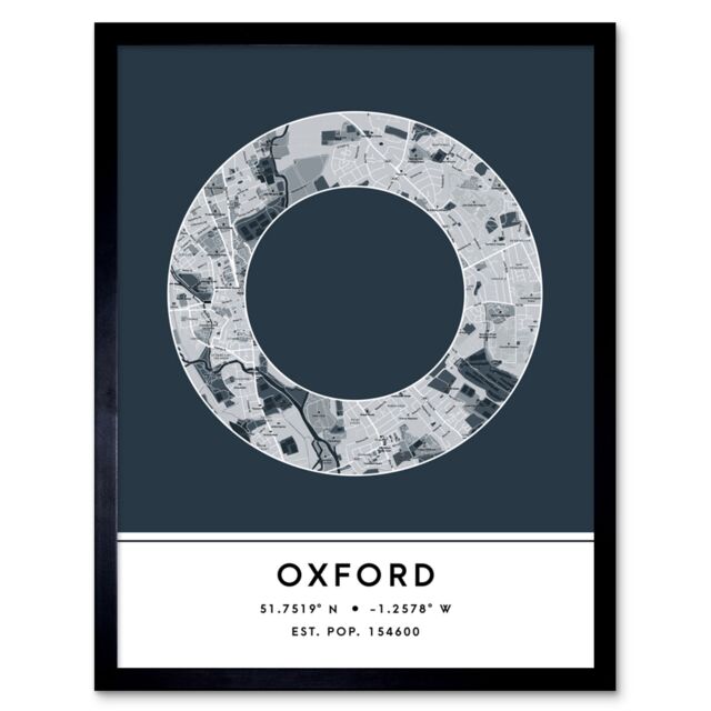 "Artery8 Oxford England UK City Map Modern T Home Decor 12x16"" Framed Art Print in Blue - Size: W12"" x H16""" - image 1