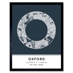 "Artery8 Oxford England UK City Map Modern T Home Decor 12x16"" Framed Art Print in Blue - Size: W12"" x H16""" - thumbnail 1