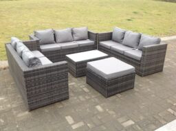 Fimous Outdoor Rattan Garden Furniture Lounge Sofa Set With Oblong Coffee Table With Big Footstool in Dark Grey - thumbnail 2
