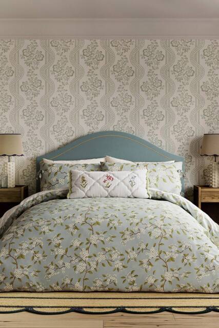 Sanderson 'Damson Blossom' Cotton Duvet Cover Set in Light Blue - Size: Single - image 1