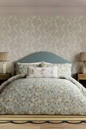 Sanderson 'Damson Blossom' Cotton Duvet Cover Set in Light Blue - Size: Single - thumbnail 1