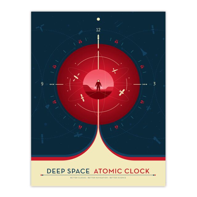 Artery8 Wall Art Print Deep Space Atomic Clock Red Earth Orbit Spacecraft Radio Navigation Science Tracking NASA Exploration Poster - image 1
