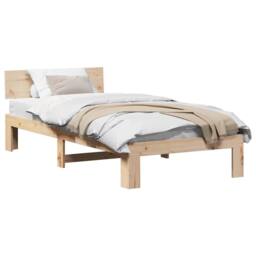 Berkfield Home Bed Frame with Headboard 100x200 cm Solid Pine Wood in Beige - thumbnail 3