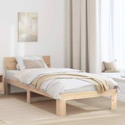 Berkfield Home Bed Frame with Headboard 100x200 cm Solid Pine Wood in Beige - thumbnail 2