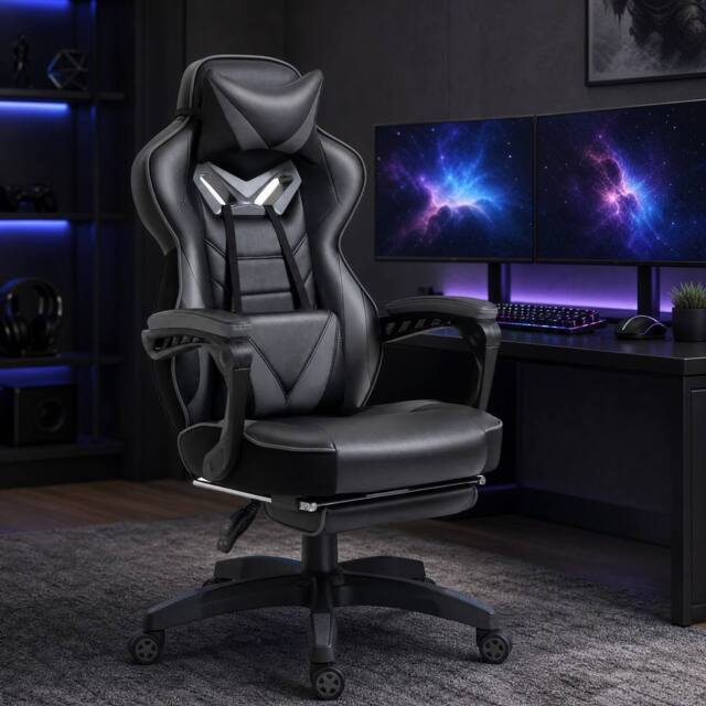 STILVORA Grey Gaming Chair with Reclining Backrest - image 1