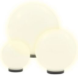 Berkfield Home LED Bowl Lamp Set 3 Pieces Spherical 20/30/40 cm PMMA in White - thumbnail 3