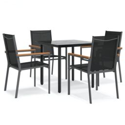 Berkfield Home 5 Piece Garden Dining Set Black Textilene & Steel - thumbnail 2