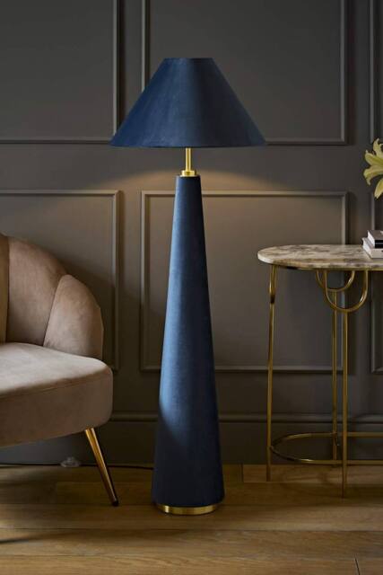 ValueLights Martha Conical Lamp Shade Full Fabric Velvet Midi Floor Lamp in Blue - image 1