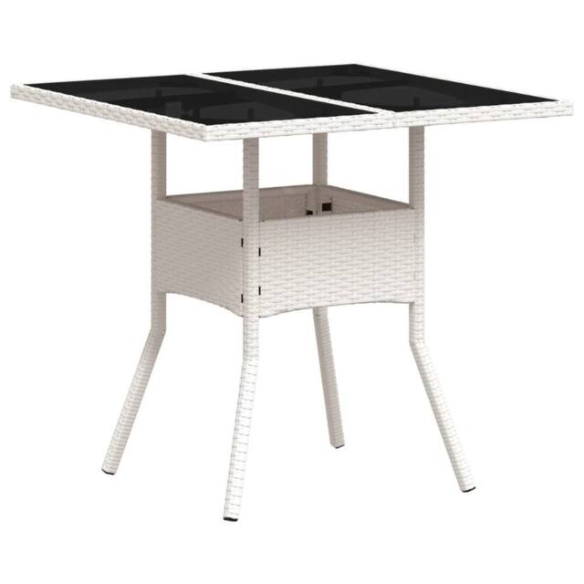 Berkfield Home Garden Table with Glass Top White 80x80x75 cm Poly Rattan - Size: 80 x 80 x 75 cm - image 1