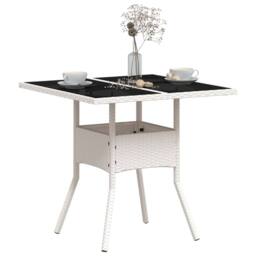 Berkfield Home Garden Table with Glass Top White 80x80x75 cm Poly Rattan - Size: 80 x 80 x 75 cm - thumbnail 4