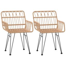 Berkfield Home Garden Chairs 2 pcs with Armrest 56x64x80 cm PE Rattan in Brown - Size: 56 x 64 x 80 cm - thumbnail 2