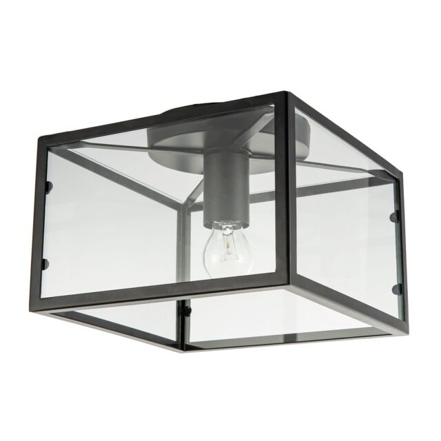Happy Homewares Industrial Square Box Matte Black Ceiling Light with Clear Glass Sides - image 1