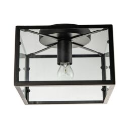 Happy Homewares Industrial Square Box Matte Black Ceiling Light with Clear Glass Sides - thumbnail 2