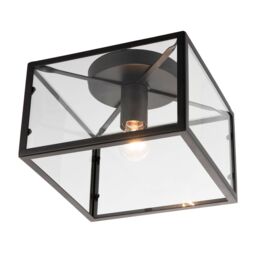 Happy Homewares Industrial Square Box Matte Black Ceiling Light with Clear Glass Sides - thumbnail 3