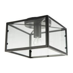 Happy Homewares Industrial Square Box Matte Black Ceiling Light with Clear Glass Sides - thumbnail 1