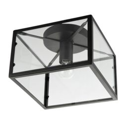 Happy Homewares Industrial Square Box Matte Black Ceiling Light with Clear Glass Sides - thumbnail 4