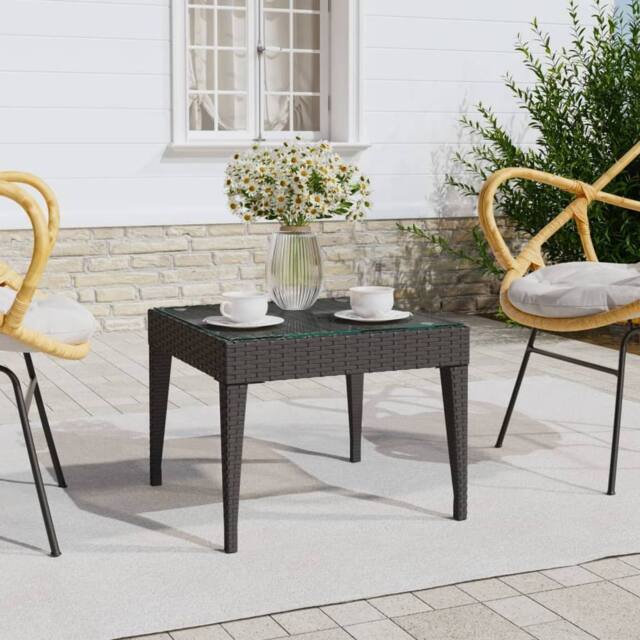 Berkfield Home Side Table Black 50x50x38 cm Poly Rattan & Tempered Glass - Size: 50 x 50 x 38 cm