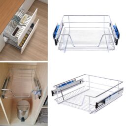 Living and Home Metal Sliding Cabinet Pull Out Wire Basket Organizer in Silver - Size: Medium - thumbnail 5