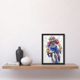 "Artery8 Male Cyclist Action Shot Watercolour Cycling Framed Art Print - Size: W12"" x H16""" - thumbnail 4