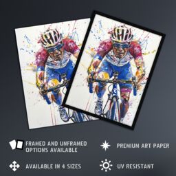 "Artery8 Male Cyclist Action Shot Watercolour Cycling Framed Art Print - Size: W12"" x H16""" - thumbnail 2