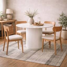 Wyld Haus Mullingar Fuji Stone White Round Dining Table Etched Base - thumbnail 1