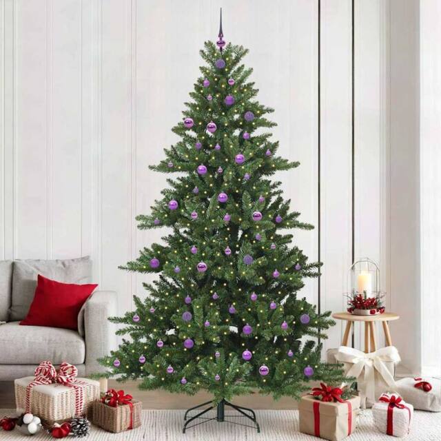 Berkfield Home Artificial Hinged Christmas Tree with 300 LEDs 240 cm PVC in Green - image 1