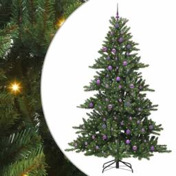 Berkfield Home Artificial Hinged Christmas Tree with 300 LEDs 240 cm PVC in Green - thumbnail 2