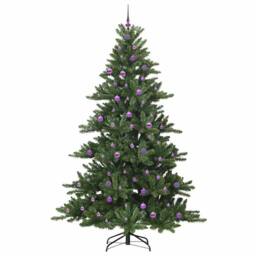 Berkfield Home Artificial Hinged Christmas Tree with 300 LEDs 240 cm PVC in Green - thumbnail 4