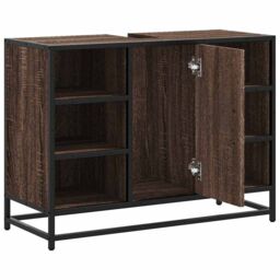 Berkfield Home Bathroom Sink Cabinet Brown Oak 80x33x60 cm Engineered Wood - Size: 80 x 33 x 60 cm - thumbnail 6