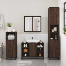 Berkfield Home Bathroom Sink Cabinet Brown Oak 80x33x60 cm Engineered Wood - Size: 80 x 33 x 60 cm - thumbnail 3