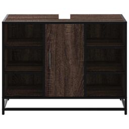 Berkfield Home Bathroom Sink Cabinet Brown Oak 80x33x60 cm Engineered Wood - Size: 80 x 33 x 60 cm - thumbnail 5
